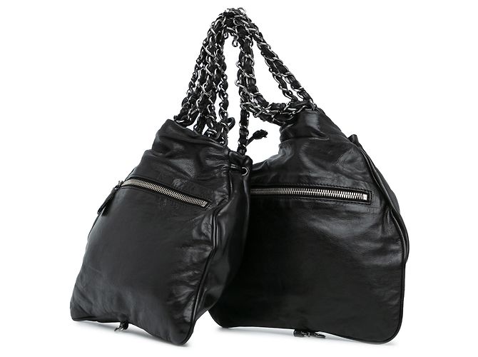Chanel Black CC Handtasche aus Kalbsleder mit doppelter Kette Schwarz - Ansicht 2