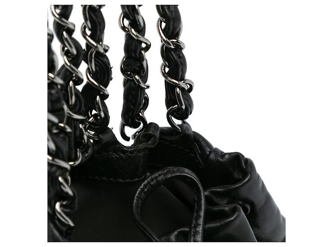 Chanel Black CC Handtasche aus Kalbsleder mit doppelter Kette Schwarz - Ansicht 8