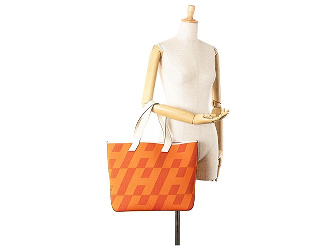 Hermès Arancione Toile H e Swift Cabas H en Biais 40 - vista 7