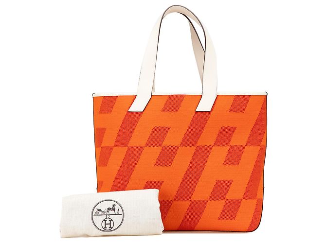 Hermès Arancione Toile H e Swift Cabas H en Biais 40 - vista 8