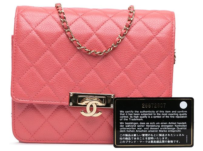 Wallet On Chain Cartera Chanel de caviar acolchado rosa con cadena dorada - vista 11