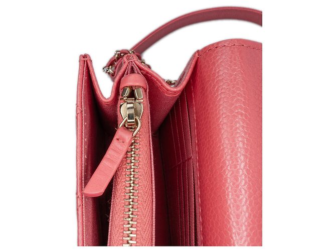 Wallet On Chain Cartera Chanel de caviar acolchado rosa con cadena dorada - vista 8