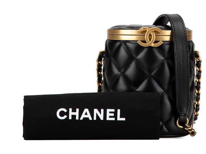 Borsa Chanel Black Mini Quilted Lambskin Crown Box Nero - vista 9