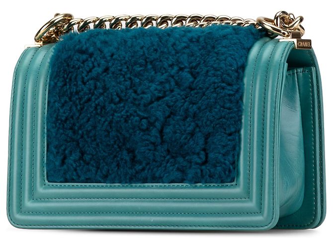 Chanel Blue Small Bicolor Shearling Boy Flap Turchese - vista 2