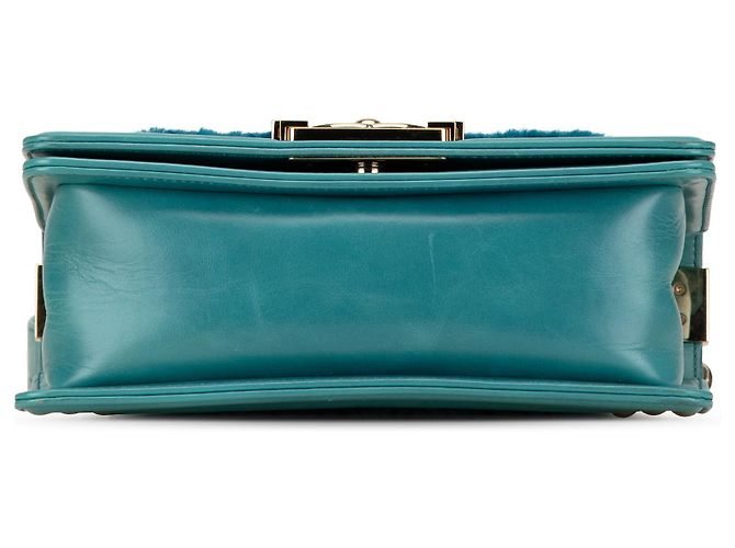 Chanel Blue Small Bicolor Shearling Boy Flap Turchese - vista 3