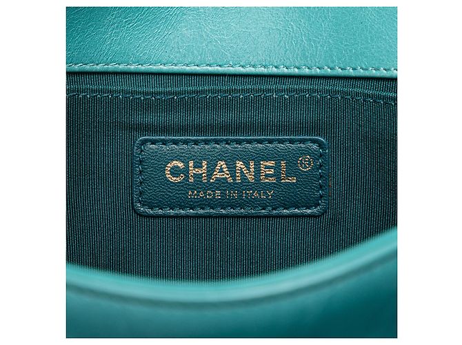 Chanel Blue Small Bicolor Shearling Boy Flap Turchese - vista 5