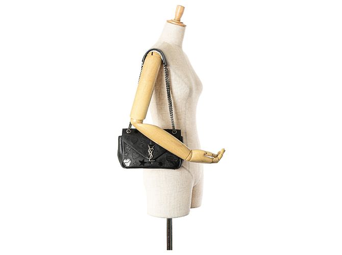 Saint Laurent Schwarz Mittel Monogramm Herz Patchwork Kettenbörse - Ansicht 12