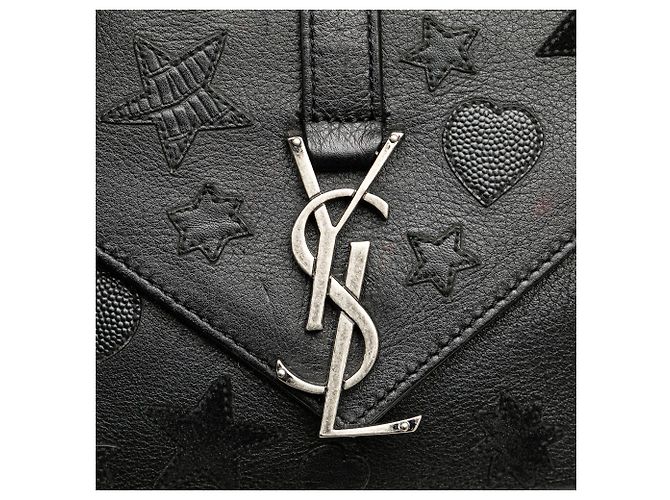 Saint Laurent Schwarz Mittel Monogramm Herz Patchwork Kettenbörse - Ansicht 8