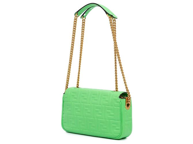 Fendi Baguette Midi em couro embutido Zucca verde com corrente Verde claro - vista 2