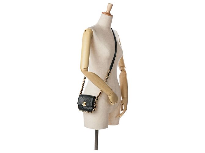 Chanel Mini Nero in Pelle Trapuntata con Catena di Cornice - vista 8