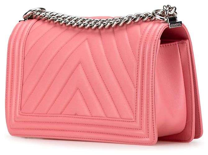 Chanel Rosa Alte Mittel Chevron Lammleder Boy Flap Pink - Ansicht 2