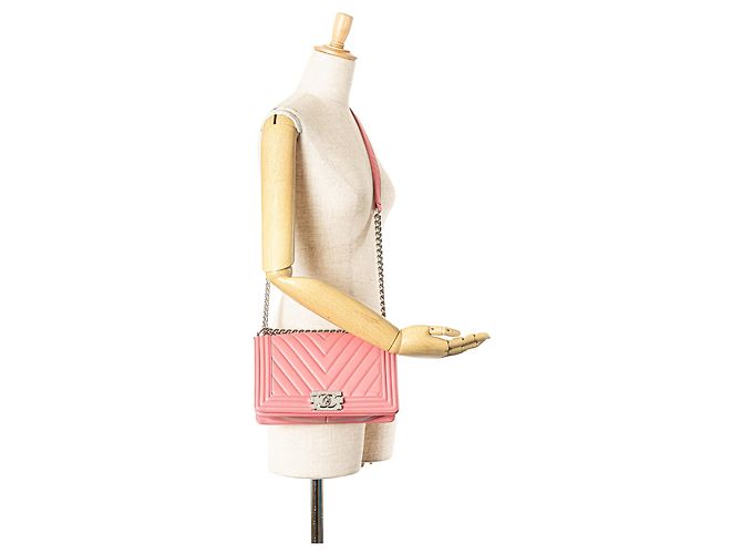 Chanel Rosa Alte Mittel Chevron Lammleder Boy Flap Pink - Ansicht 7