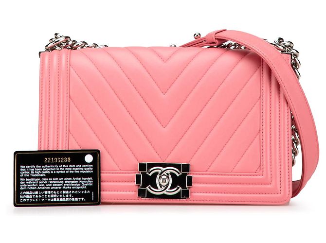 Chanel Rosa Alte Mittel Chevron Lammleder Boy Flap Pink - Ansicht 8