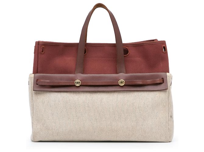 Hermès Borsa Herbag Cabas MM Marrone Beige - vista 9