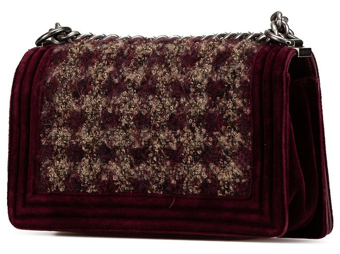 Chanel Rosso Vecchio Medio in Velluto e Tweed Boy Flap Bordò - vista 2