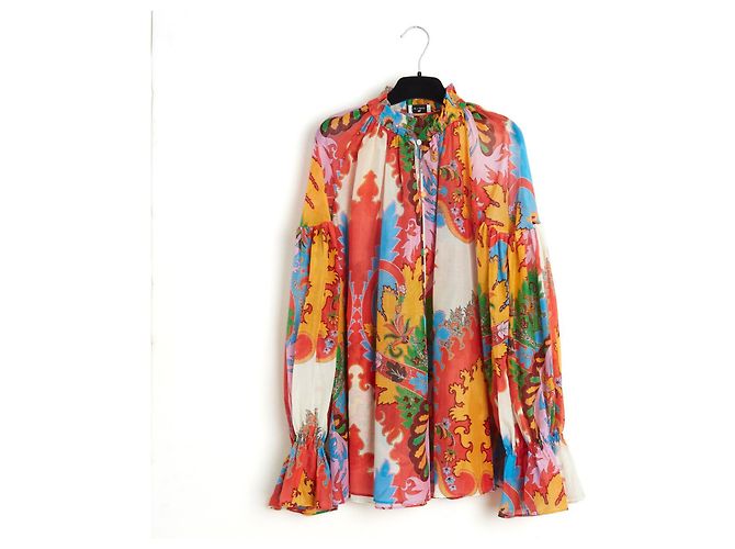 Etro Crucero 2023 Top FR38 Blusa de Pintor de Seda de Algodón Oversized UK10 US8 Multicolor - vista 2