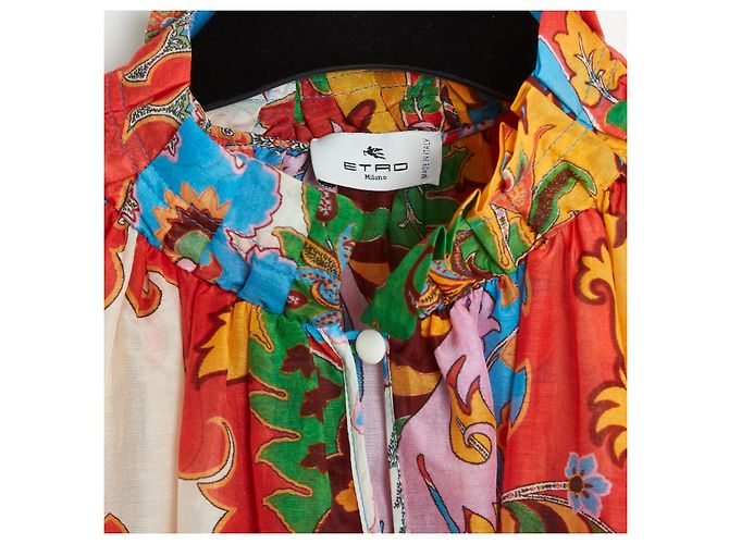Etro Crucero 2023 Top FR38 Blusa de Pintor de Seda de Algodón Oversized UK10 US8 Multicolor - vista 5