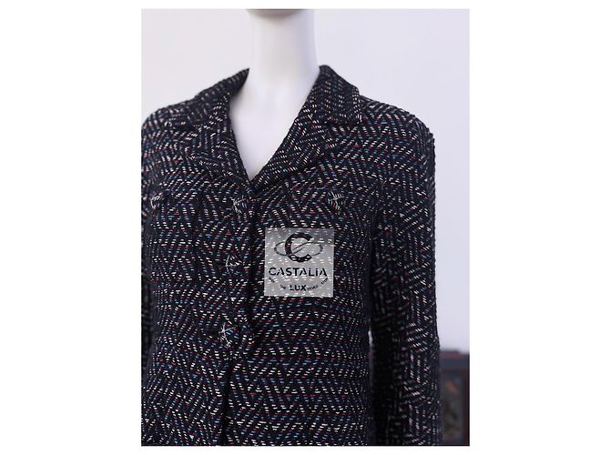 Chaqueta de tweed Lesage con botones CC Chanel París / Mónaco 34 FR Negro - vista 10