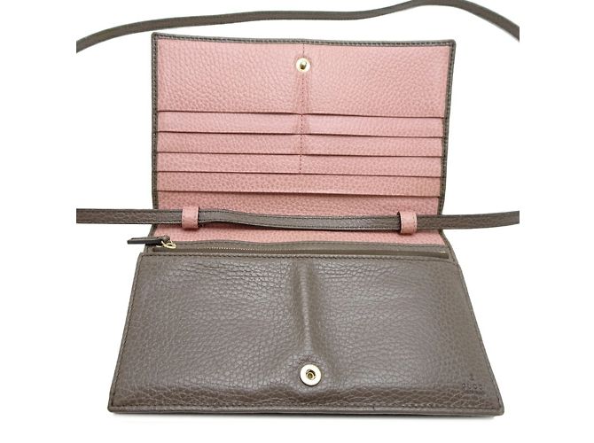 Portafoglio a spalla in pelle rosa grigiastro Gucci Grigio - vista 6