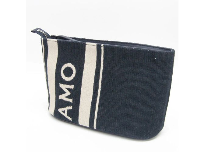 Pochette in pelle e cotone Salvatore Ferragamo Crudo Blu navy - Ansicht 10