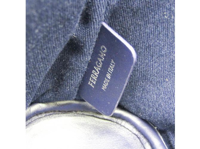 Pochette in pelle e cotone Salvatore Ferragamo Crudo Blu navy - Ansicht 11