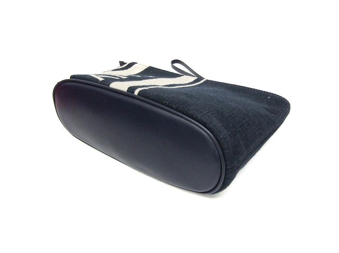 Pochette in pelle e cotone Salvatore Ferragamo Crudo Blu navy - Ansicht 3