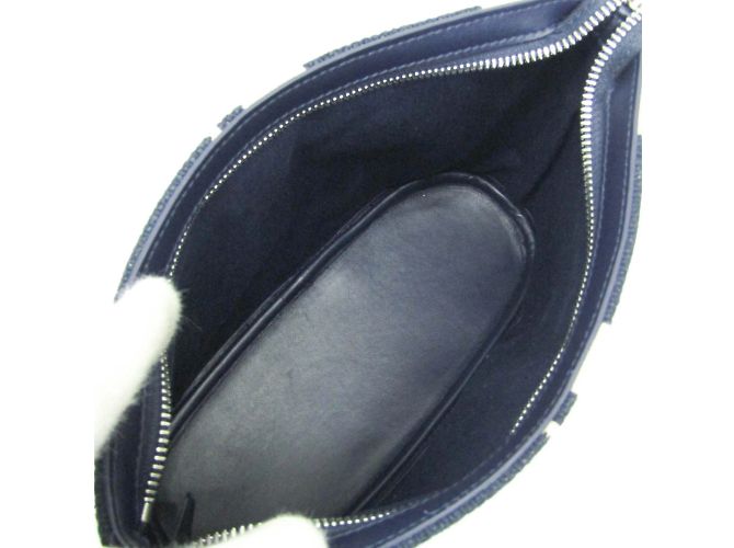 Pochette in pelle e cotone Salvatore Ferragamo Crudo Blu navy - Ansicht 4