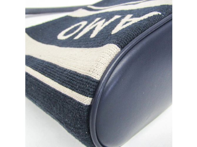 Pochette in pelle e cotone Salvatore Ferragamo Crudo Blu navy - Ansicht 5