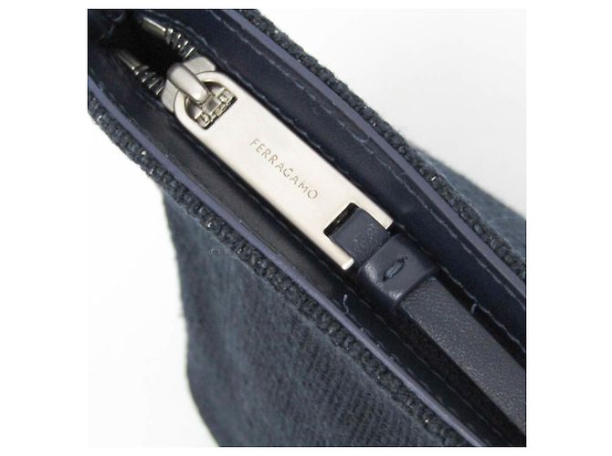 Pochette in pelle e cotone Salvatore Ferragamo Crudo Blu navy - Ansicht 8