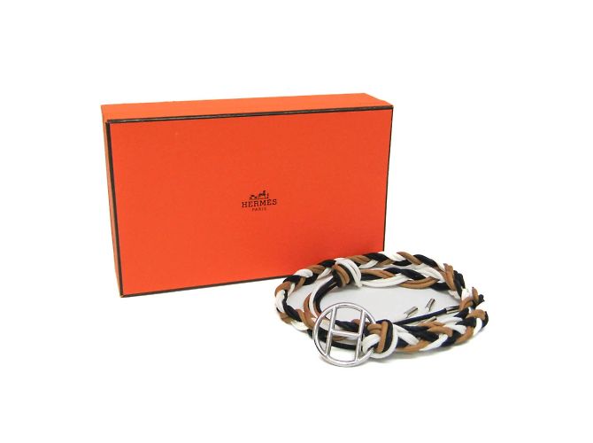 Cintura Sash Hermès con motivo H Marrone Nero Argento Bianco - vista 2