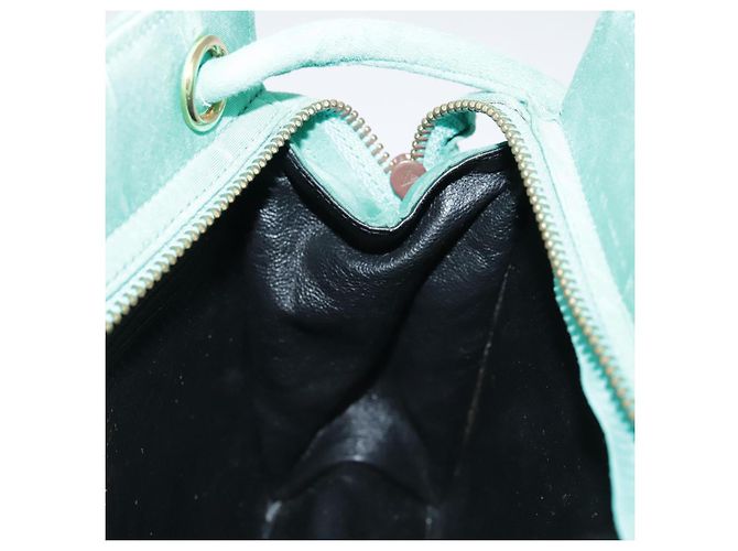 CHANEL V stitch Borsa a Spalla Nylon Verde Oro CC Auth 107879 D'oro - vista 19