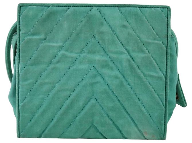 CHANEL V stitch Borsa a Spalla Nylon Verde Oro CC Auth 107879 D'oro - vista 3