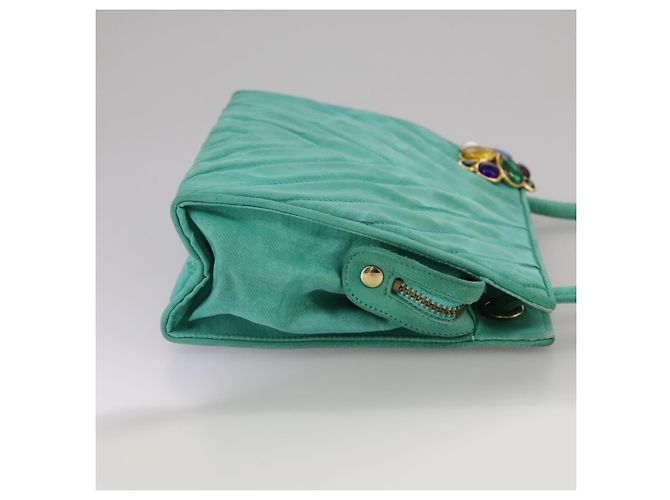 CHANEL V stitch Borsa a Spalla Nylon Verde Oro CC Auth 107879 D'oro - vista 5