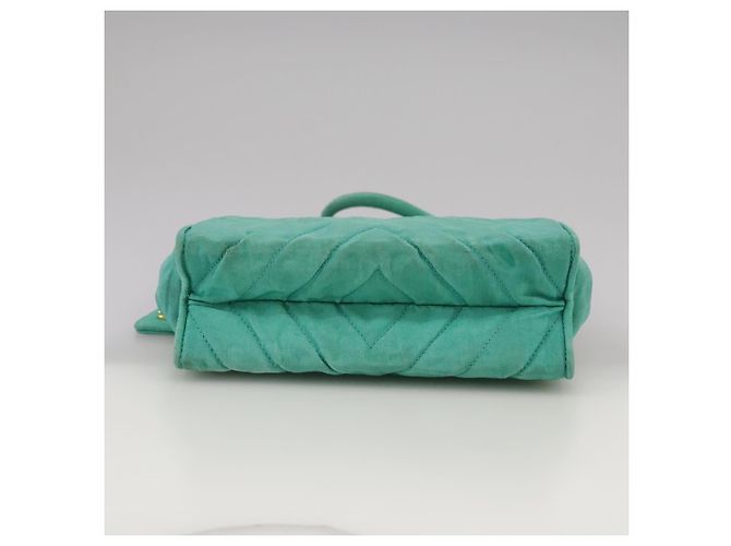 CHANEL V stitch Borsa a Spalla Nylon Verde Oro CC Auth 107879 D'oro - vista 9