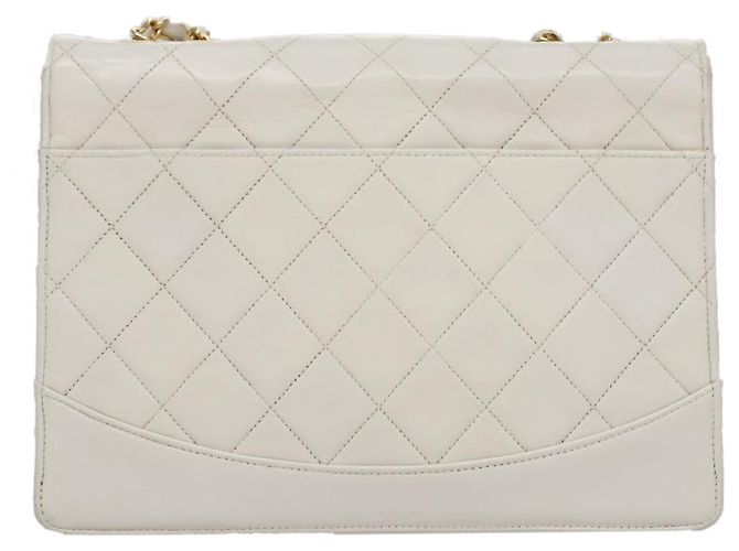 CHANEL Borsa a Spalla Matelassé in Pelle Bianca Oro CC Auth 107700 Bianco D'oro - vista 3
