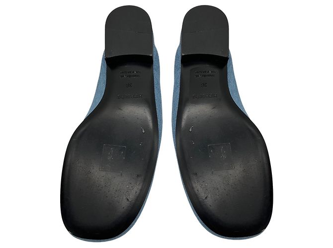 Hermès Mule Lena in denim con rifinitura in pelle tan Hermes Blue - vista 7