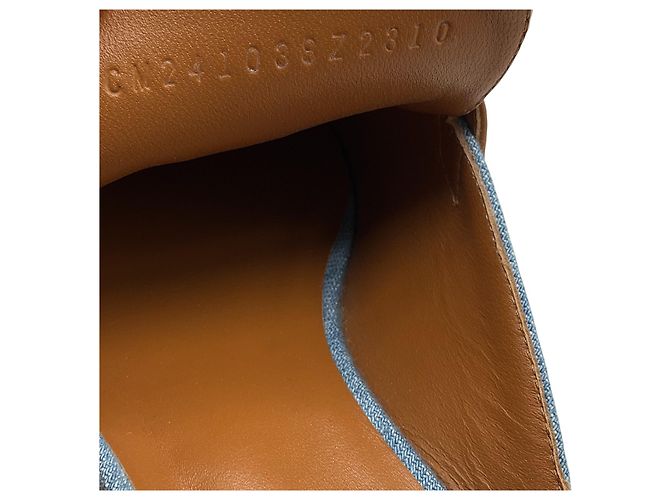Hermès Mule Lena in denim con rifinitura in pelle tan Hermes Blue - vista 8