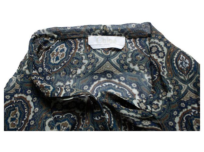 Chloé, Chiffon Lavalliere Kleid Blau Mehrfarben Grün - Ansicht 7