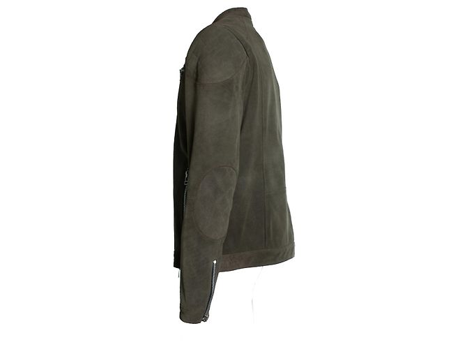 Goosecraft, giacca da biker in suede khaki Marrone Verde - vista 2