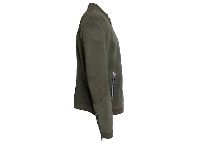 Goosecraft, giacca da biker in suede khaki Marrone Verde - vista 4