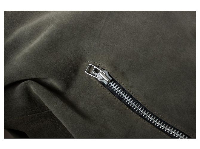 Goosecraft, giacca da biker in suede khaki Marrone Verde - vista 5