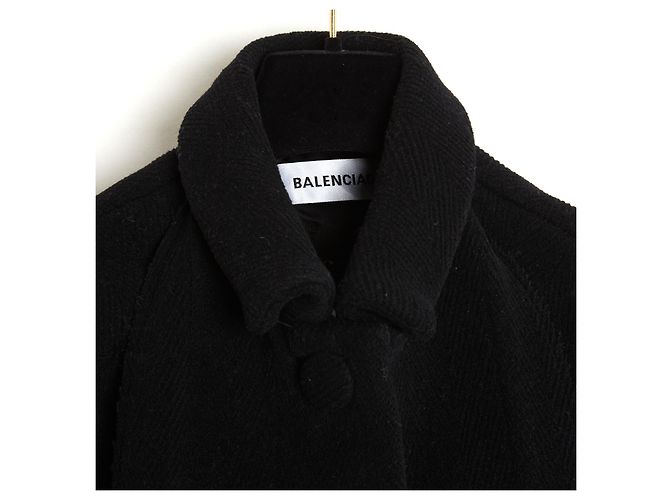 Balenciaga 2018 Casaco FR32 Preto Lã Colarinho Duplo oversized Casaco UK4 US2 - vista 3