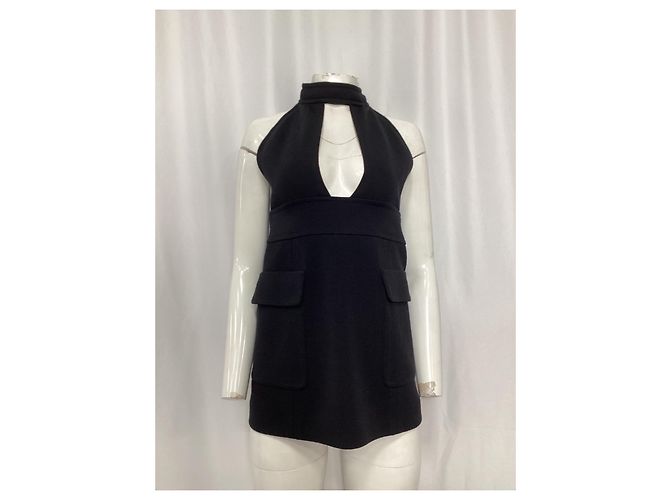 Abito mini in lana nera con collo alto e tagli Saint Laurent Nero - vista 7