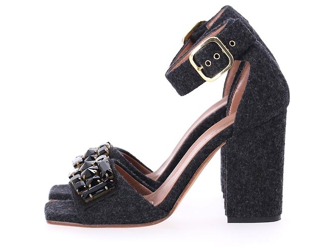 Marni Felt Crystal Embellished Ankle Strap Sandals in Grey Wool - view 10