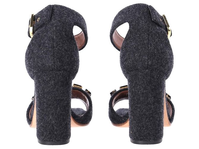 Marni Felt Crystal Embellished Ankle Strap Sandals in Grey Wool - view 11