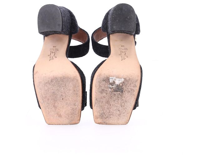 Marni Felt Crystal Embellished Ankle Strap Sandals in Grey Wool - view 13