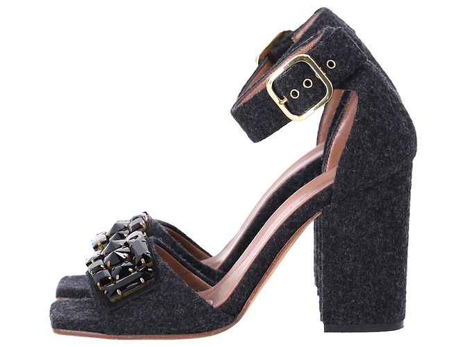 Marni Felt Crystal Embellished Ankle Strap Sandals in Grey Wool - view 3