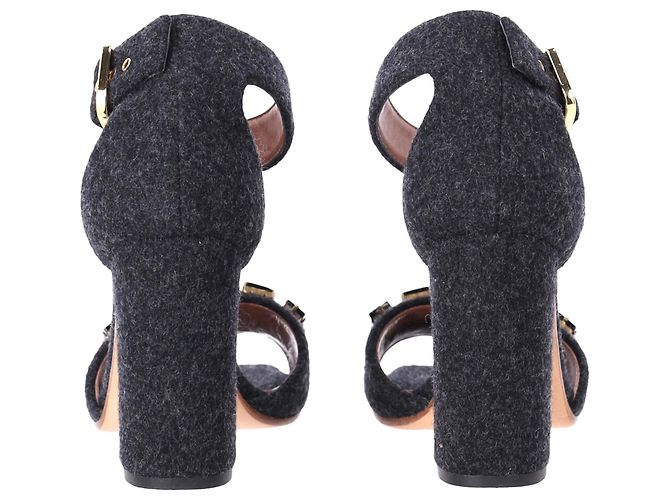 Marni Felt Crystal Embellished Ankle Strap Sandals in Grey Wool - view 4