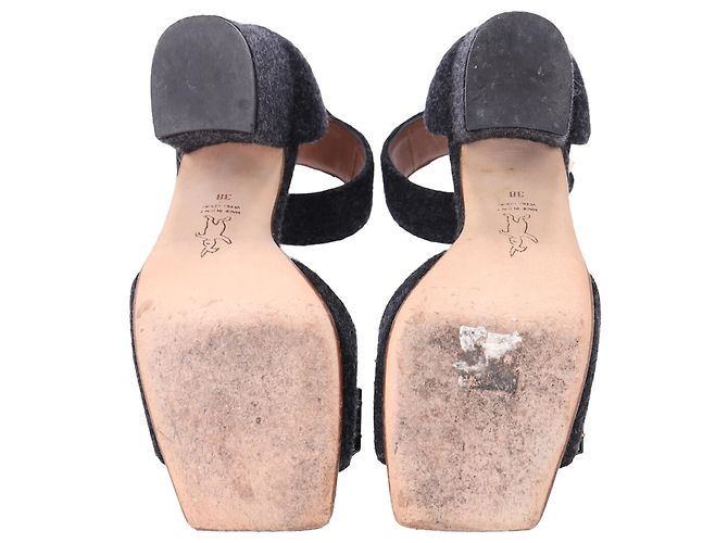 Marni Felt Crystal Embellished Ankle Strap Sandals in Grey Wool - view 6