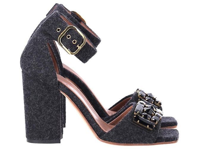 Marni Felt Crystal Embellished Ankle Strap Sandals in Grey Wool - view 8